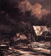 Jacob van Ruisdael Village at Winter at Moonlight oil painting reproduction